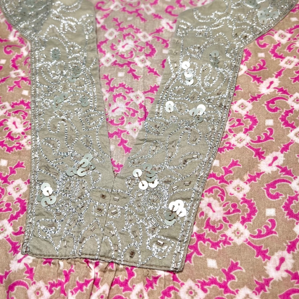 New York & Company Tunic Top Women S Sequins Pink 100% Cotton Boho Resort Casual - Picture 3 of 11